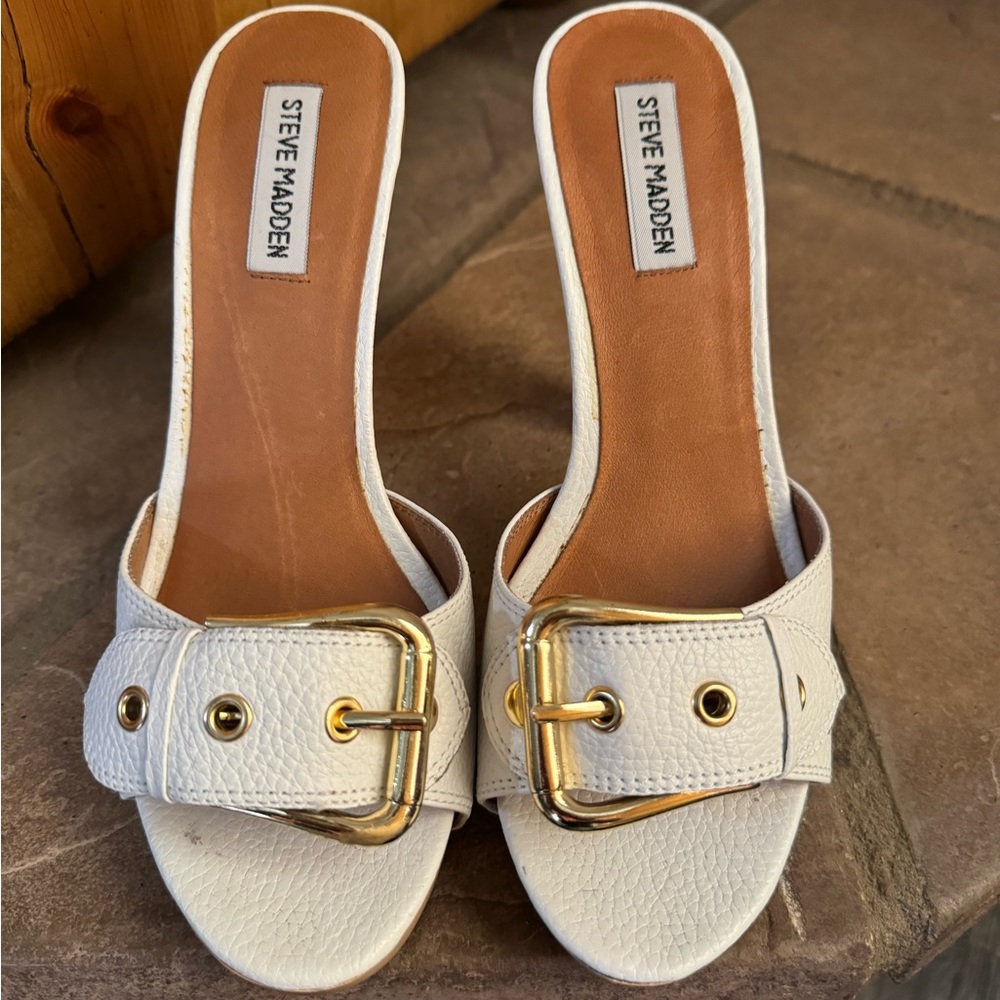 White slip on wooden clog
